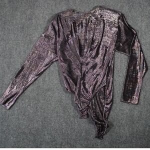 EXPO Metallic Bodysuit Top Purple Long Sleeve Asymmetrical‎ Party Medium